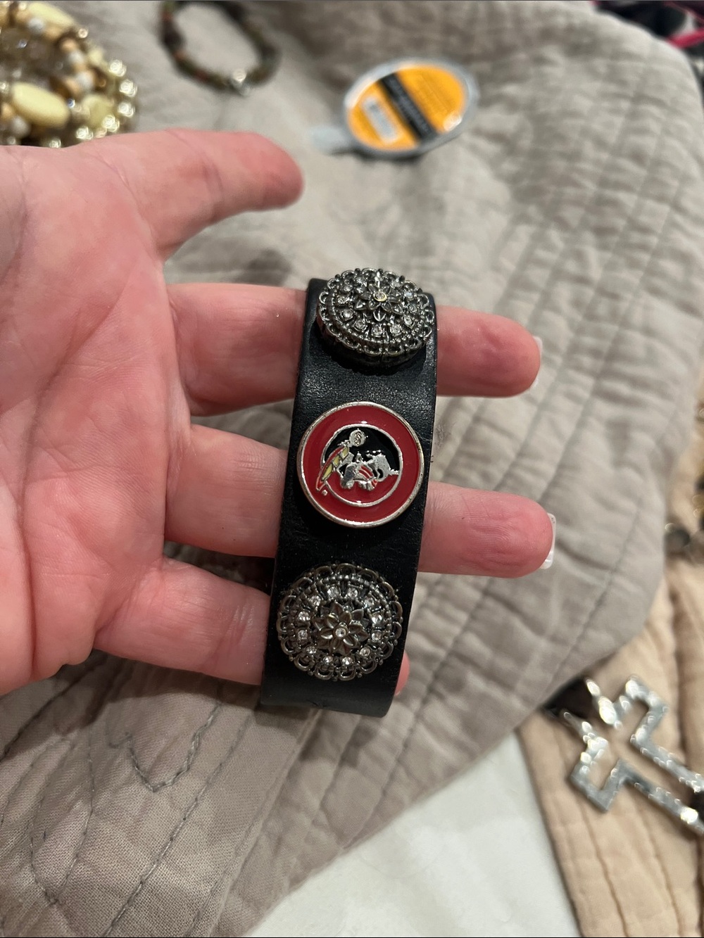 Florida State Black Leather Women’s Snap Bracelet Burgundy and Silver Accents